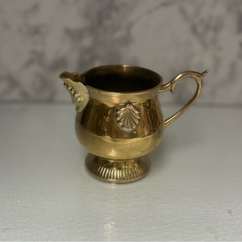 Vintage Brass Pitcher with Embossed Clam Shell - Picture 1 of 8